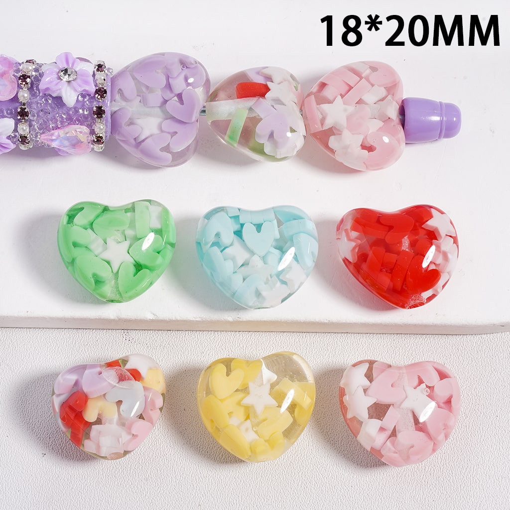 Acrylic Beads Heart Shape w Various Colors Hearts & Five-Pointed Star, Transparent Color, 18*20MM, Random Mix