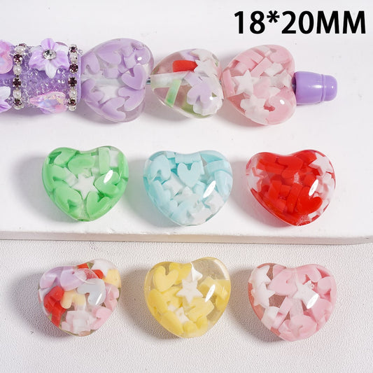 Acrylic Beads Heart Shape w Various Colors Hearts & Five-Pointed Star, Transparent Color, 18*20MM, Random Mix