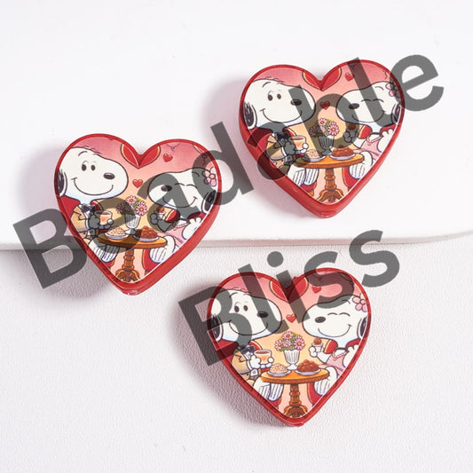 Silicone Focal Beads Two Cute Dog Character on Date Valentine's Day Theme, Heart Shape