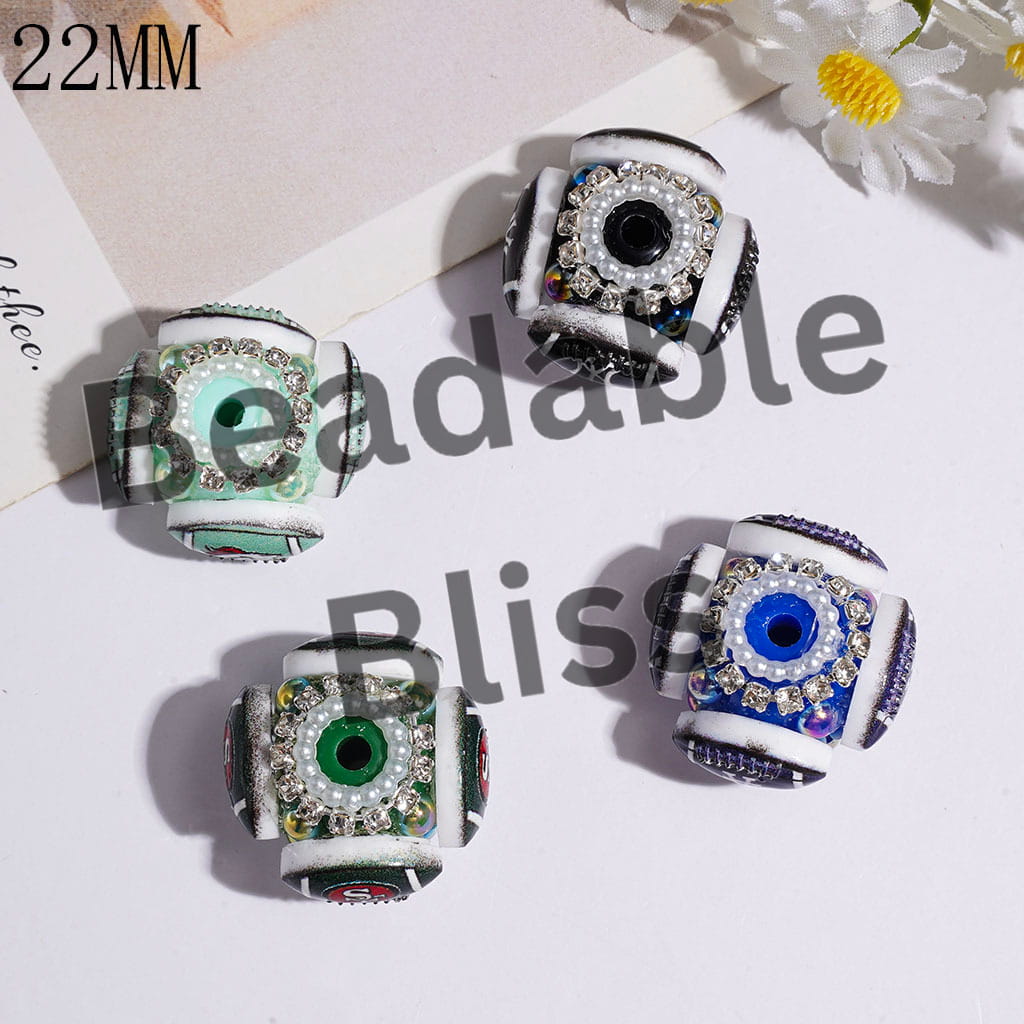 Handmade Acrylic Beads American Football Baseball Team and UV-Coated Half-Shell Pearl, Silver & Gold Chains with AB Rhinestone, 22MM Random Mix