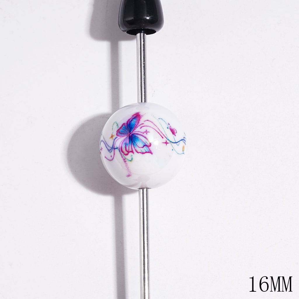 Vivid Butterfly and Star and Colorful Lines Patterns UV Coating Acrylic Beads for DIY Bracelets, 16MM