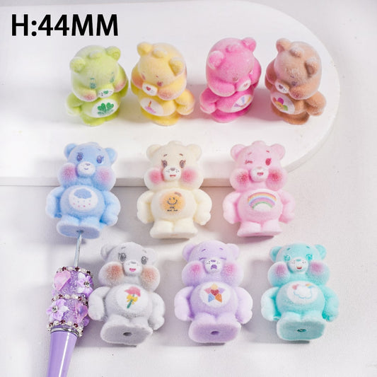 Cute Bear Figurine, can be also used as Acrylic Beads or Pen Topper, Flocked Fluffy, Height 44MM, Random Mix