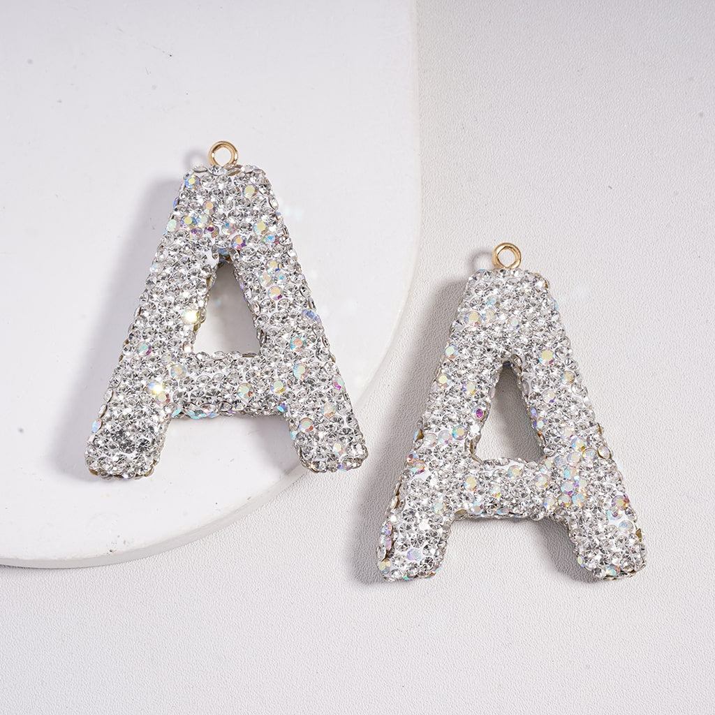 Clay Keychain Pendant Large-Sized Initial Letter, Jewelry Accessories with Rhinestones (Size Varies Between 50 to 60 MM Depending on Letter)