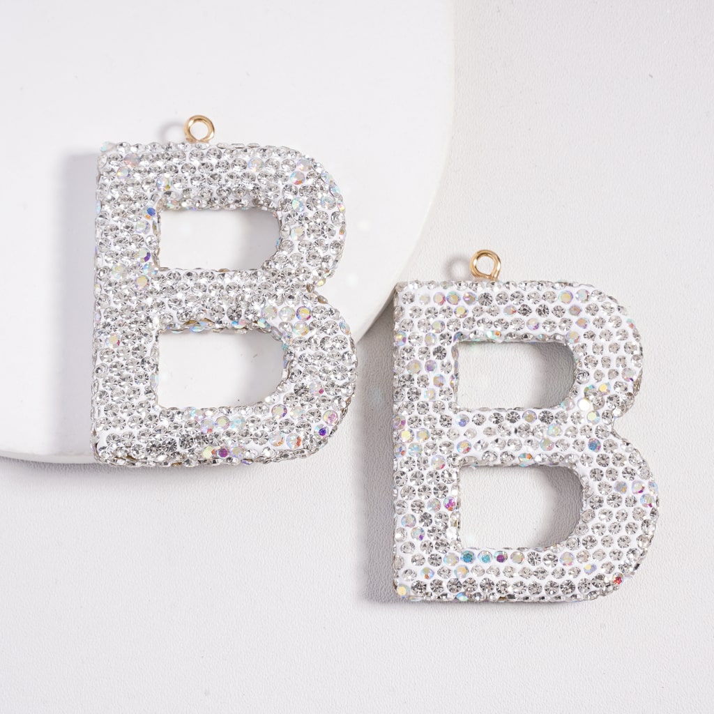 Clay Keychain Pendant Large-Sized Initial Letter, Jewelry Accessories with Rhinestones (Size Varies Between 50 to 60 MM Depending on Letter)