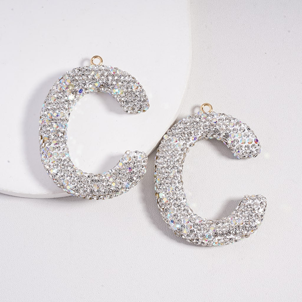 Clay Keychain Pendant Large-Sized Initial Letter, Jewelry Accessories with Rhinestones (Size Varies Between 50 to 60 MM Depending on Letter)