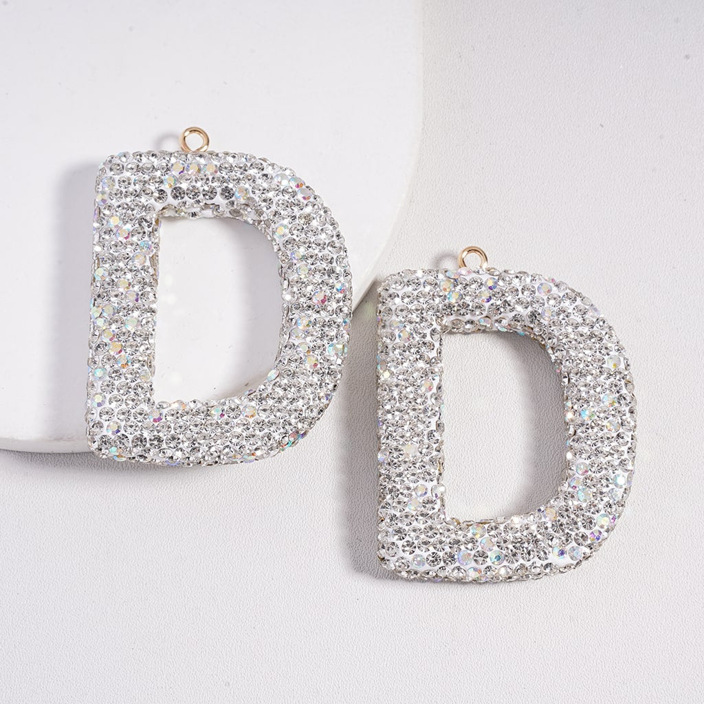 Clay Keychain Pendant Large-Sized Initial Letter, Jewelry Accessories with Rhinestones (Size Varies Between 50 to 60 MM Depending on Letter)