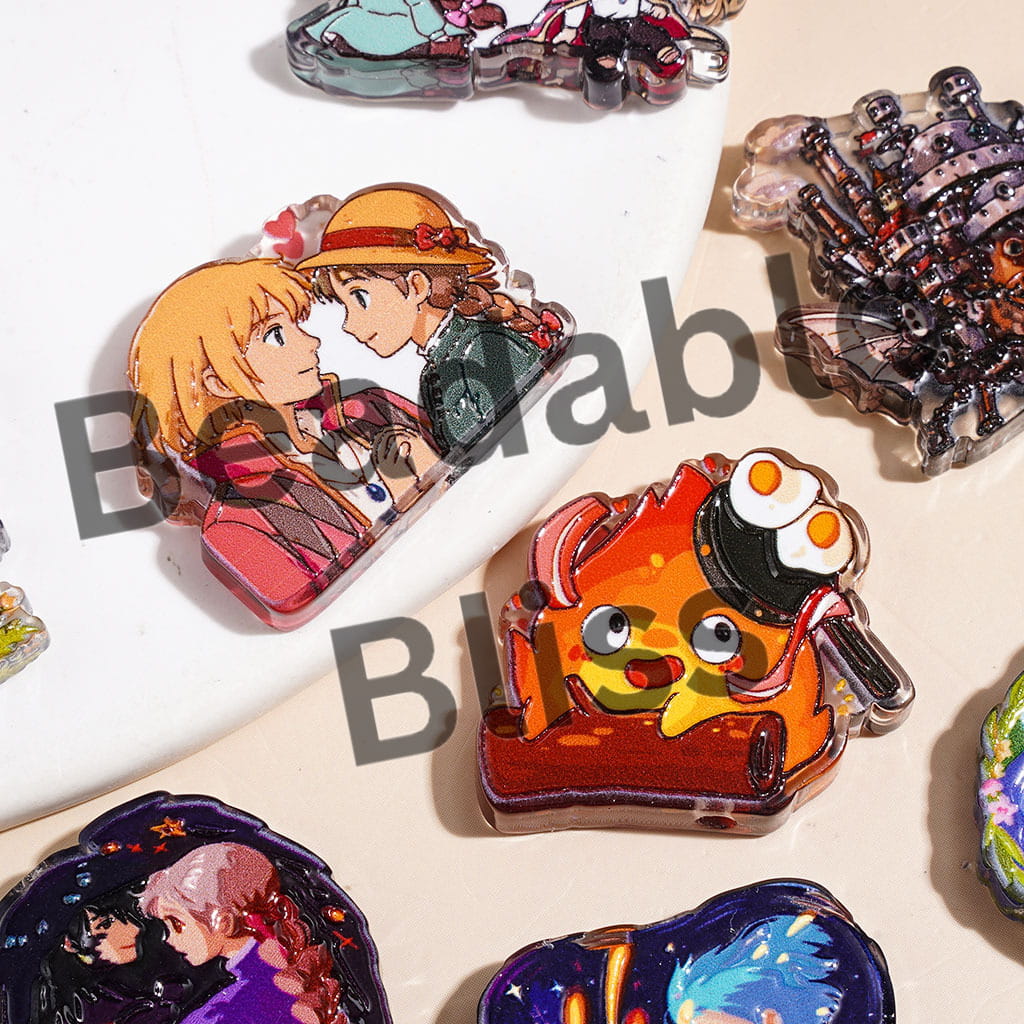 Acrylic Beads Flying Castle Character Series, Semi-Clear, Random Mix