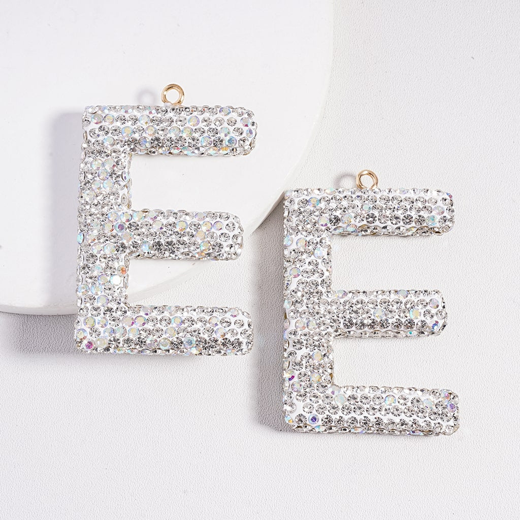 Clay Keychain Pendant Large-Sized Initial Letter, Jewelry Accessories with Rhinestones (Size Varies Between 50 to 60 MM Depending on Letter)
