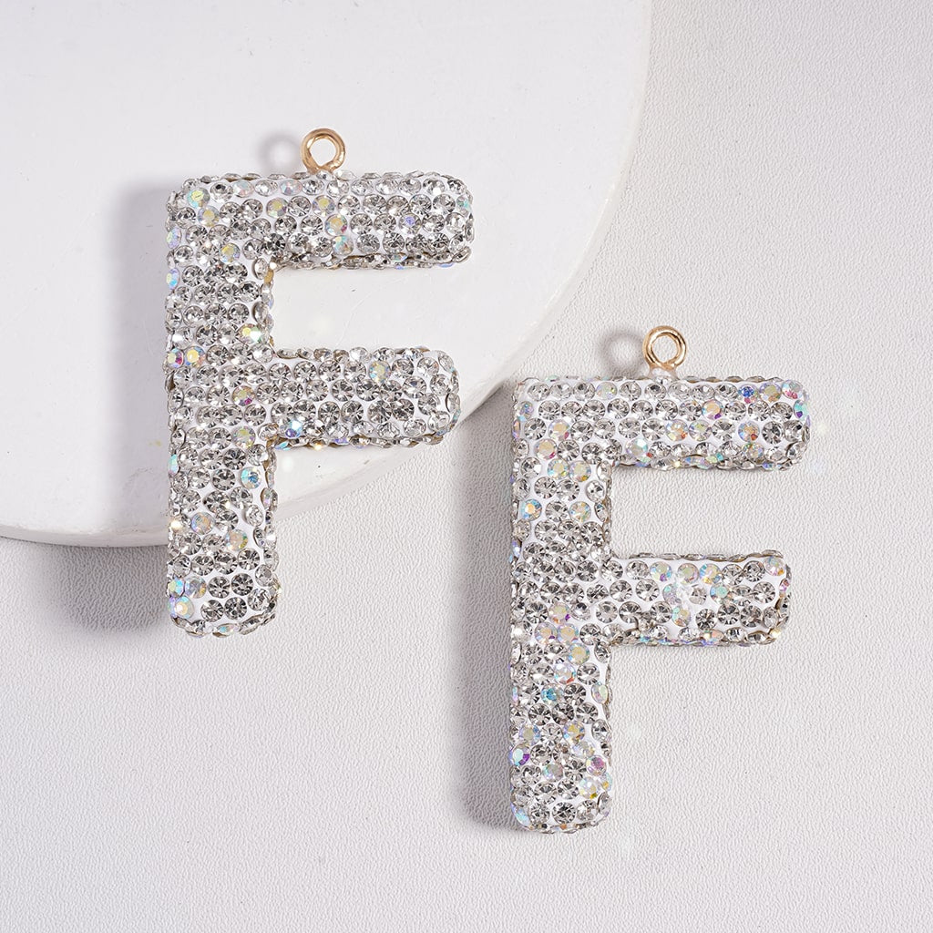 Clay Keychain Pendant Large-Sized Initial Letter, Jewelry Accessories with Rhinestones (Size Varies Between 50 to 60 MM Depending on Letter)