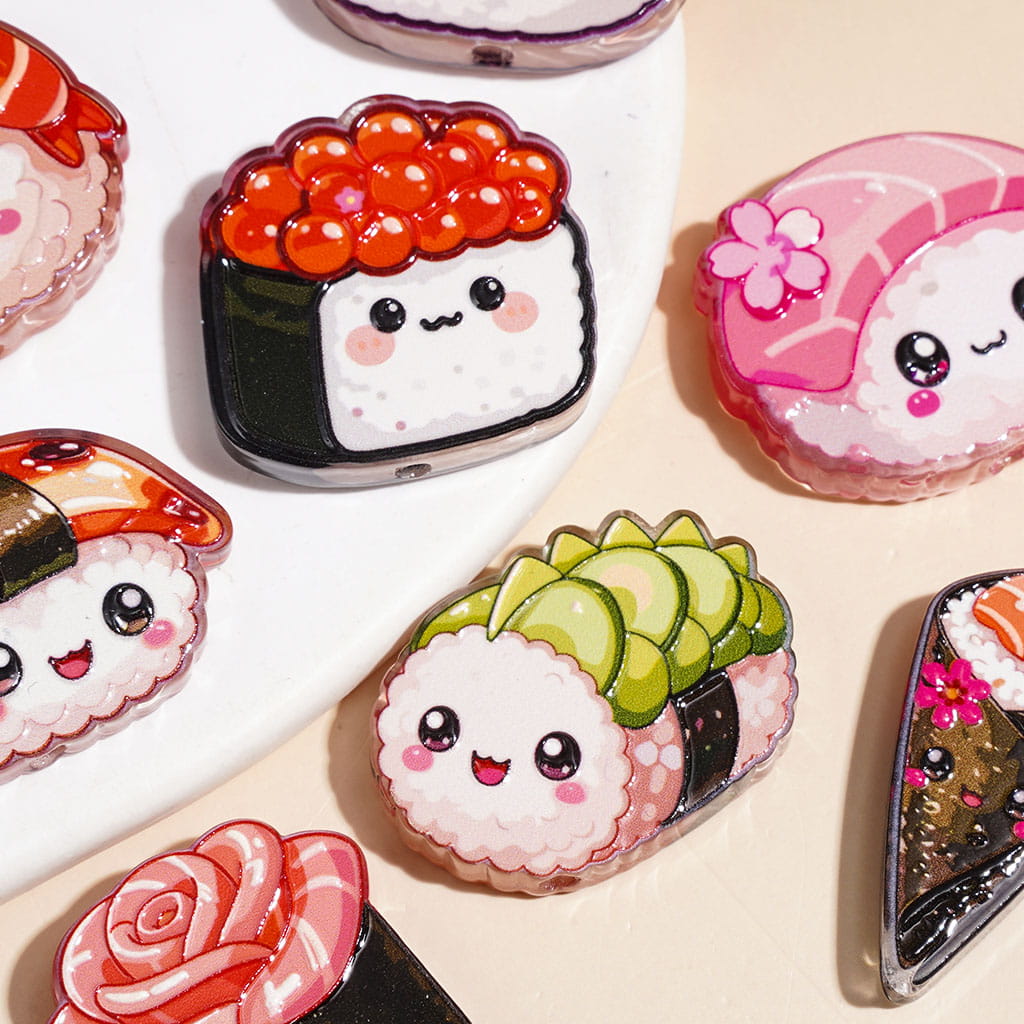 Acrylic Beads Simple Meal Sushi Series, Semi-Clear, Random Mix