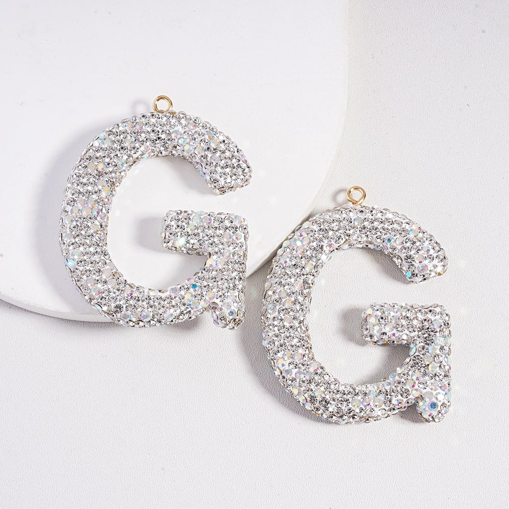 Clay Keychain Pendant Large-Sized Initial Letter, Jewelry Accessories with Rhinestones (Size Varies Between 50 to 60 MM Depending on Letter)