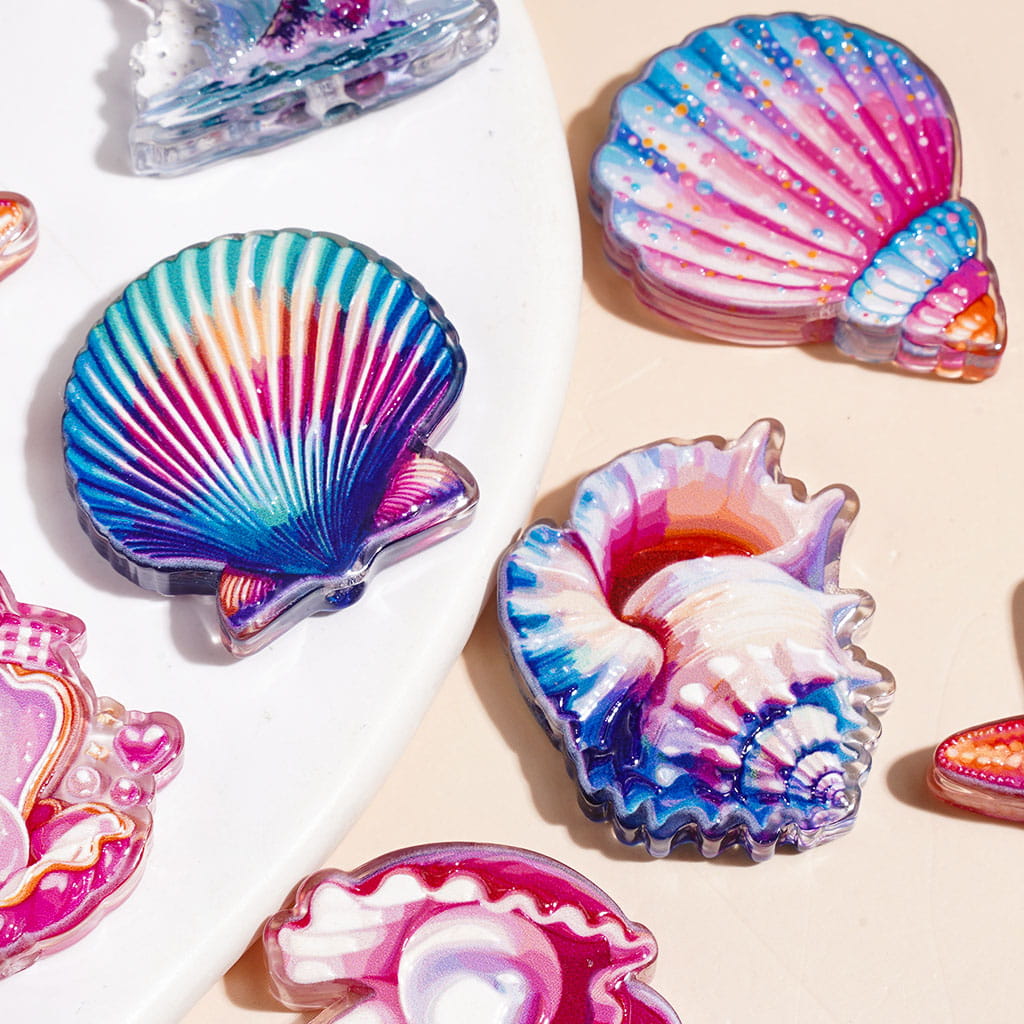 Acrylic Beads Marine Ocean Life Series, Scallop Starfish Conch Mermaid Tail on Wave, Random Mix