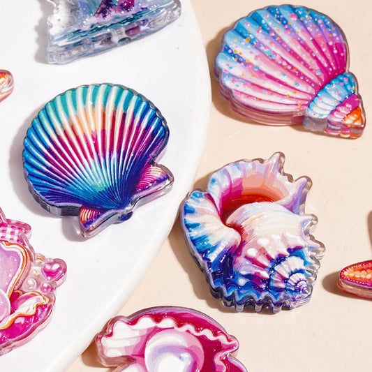 Acrylic Beads Marine Ocean Life Series, Scallop Starfish Conch Mermaid Tail on Wave, Random Mix