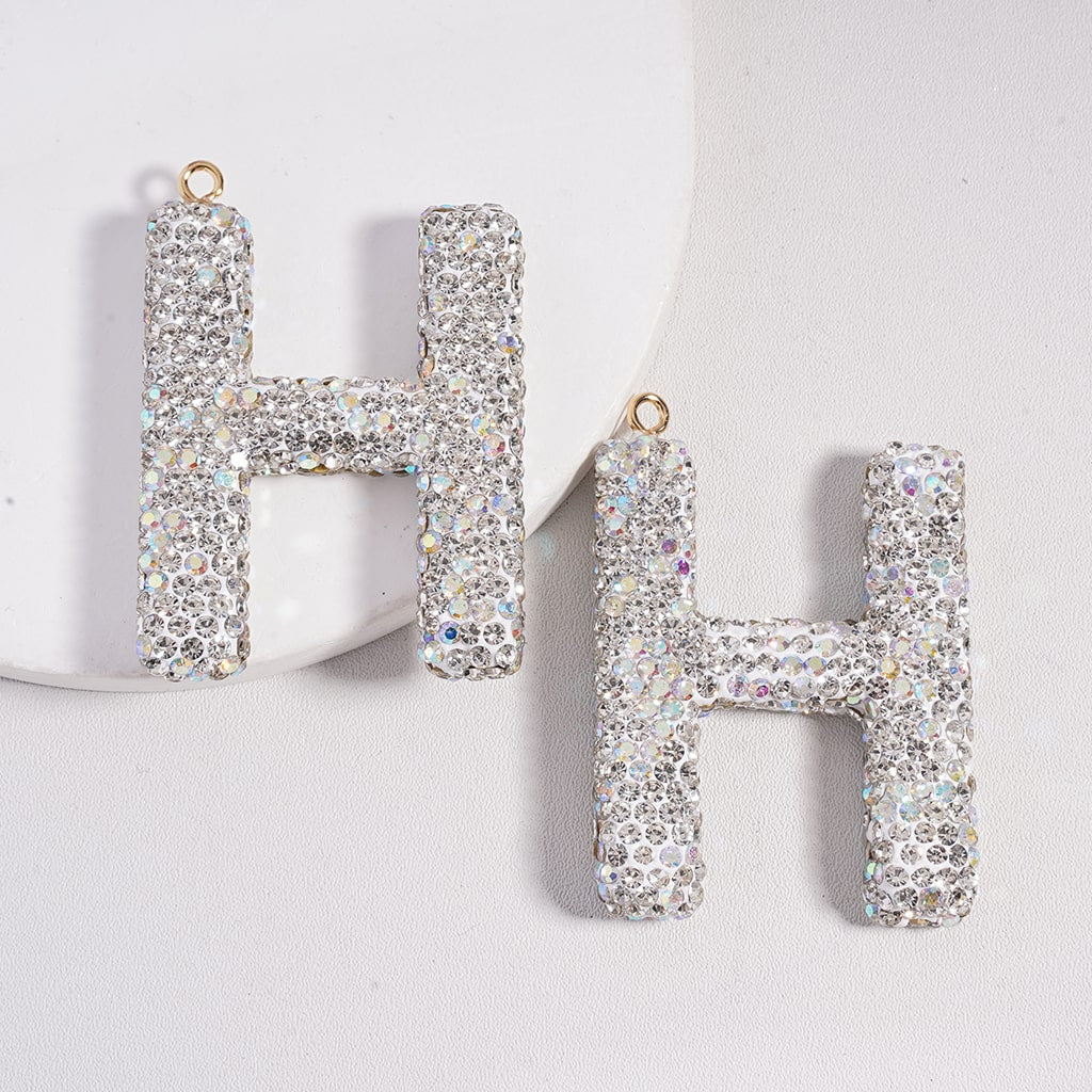 Clay Keychain Pendant Large-Sized Initial Letter, Jewelry Accessories with Rhinestones (Size Varies Between 50 to 60 MM Depending on Letter)