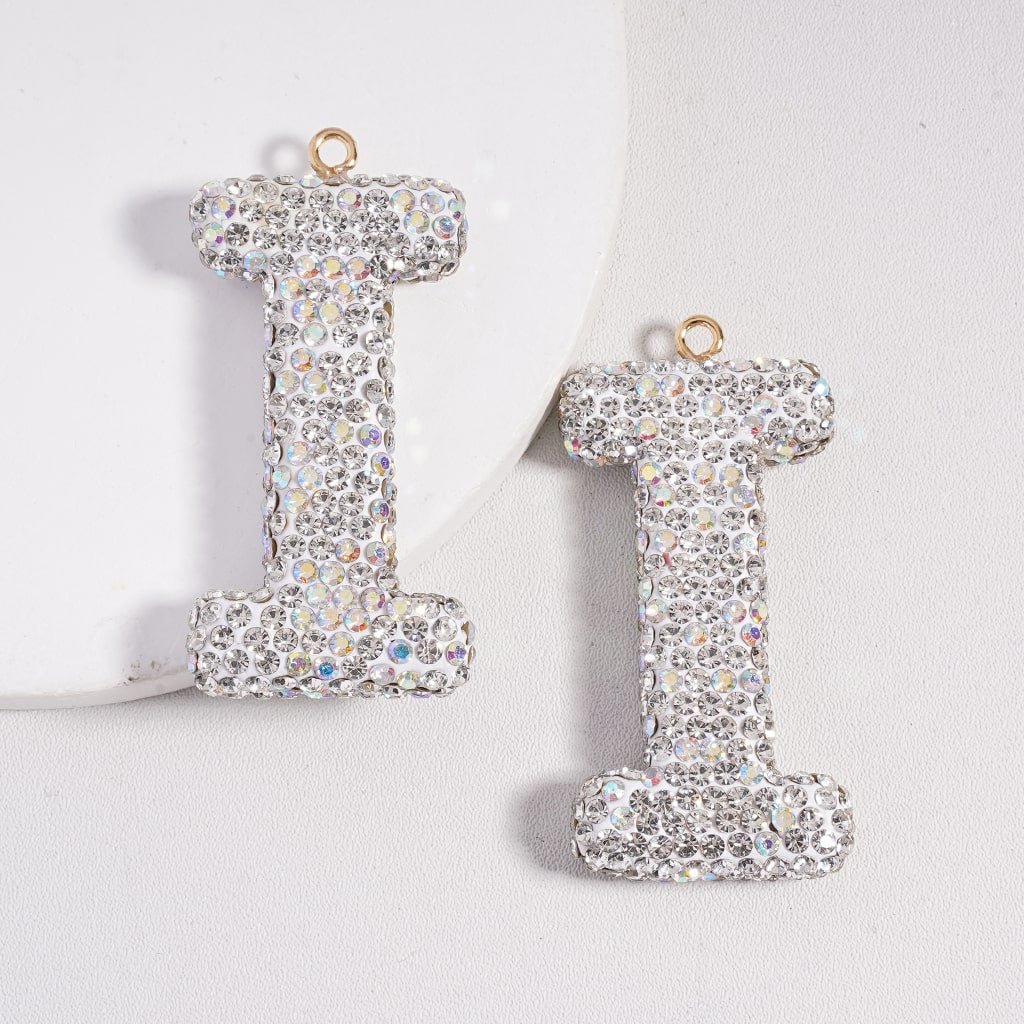 Clay Keychain Pendant Large-Sized Initial Letter, Jewelry Accessories with Rhinestones (Size Varies Between 50 to 60 MM Depending on Letter)