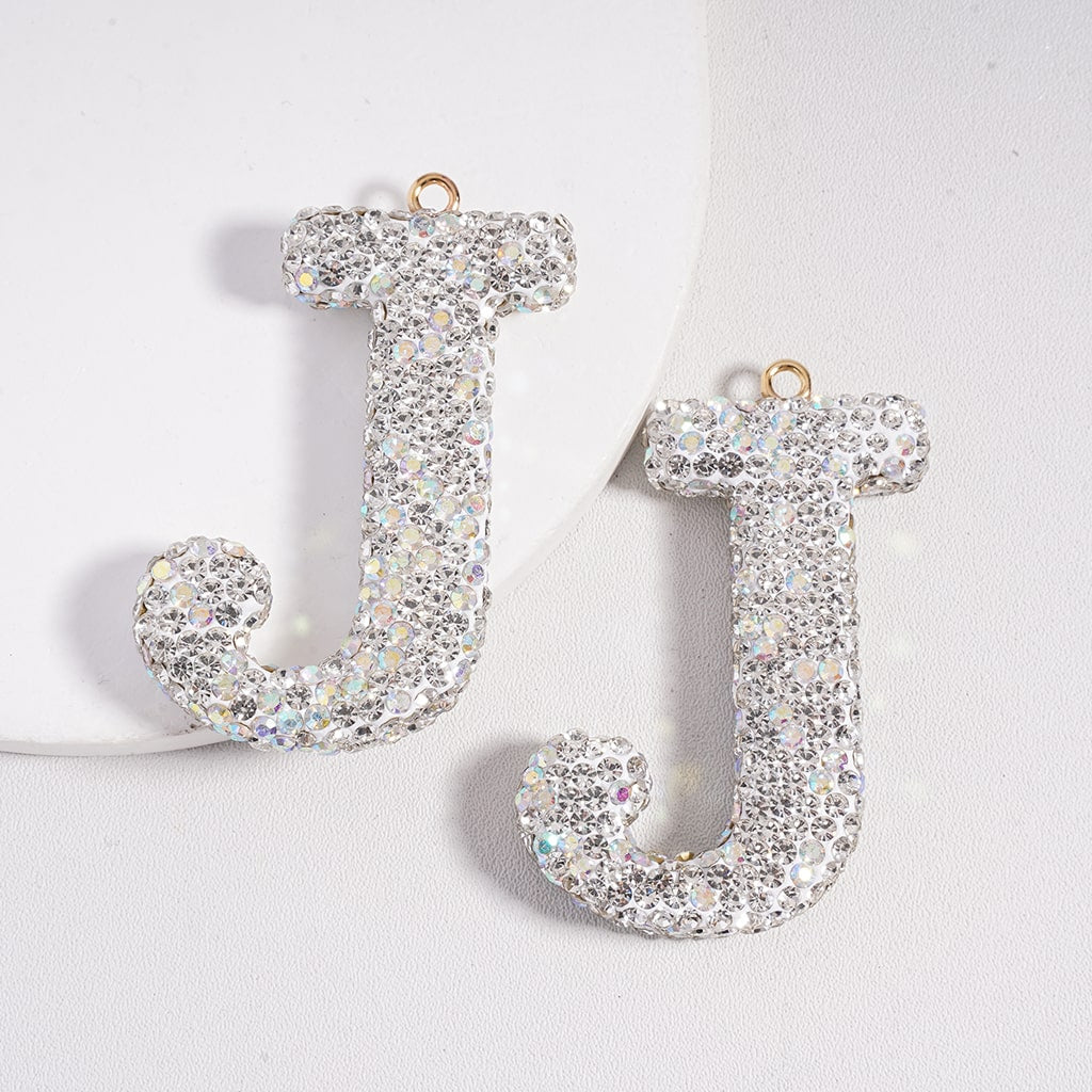 Clay Keychain Pendant Large-Sized Initial Letter, Jewelry Accessories with Rhinestones (Size Varies Between 50 to 60 MM Depending on Letter)