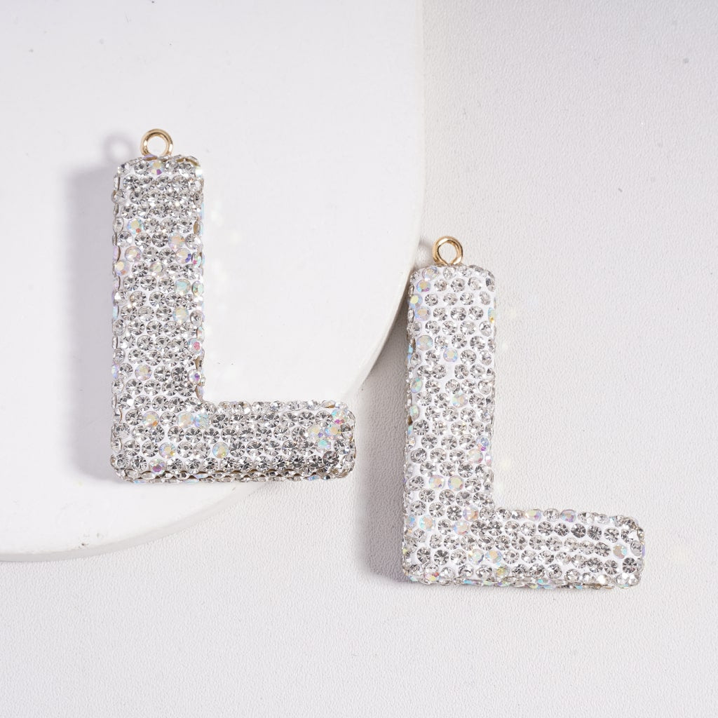 Clay Keychain Pendant Large-Sized Initial Letter, Jewelry Accessories with Rhinestones (Size Varies Between 50 to 60 MM Depending on Letter)