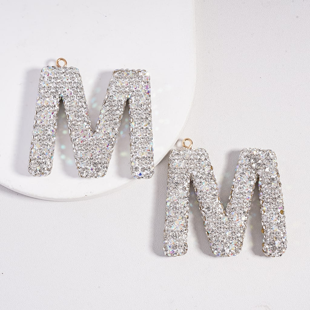 Clay Keychain Pendant Large-Sized Initial Letter, Jewelry Accessories with Rhinestones (Size Varies Between 50 to 60 MM Depending on Letter)