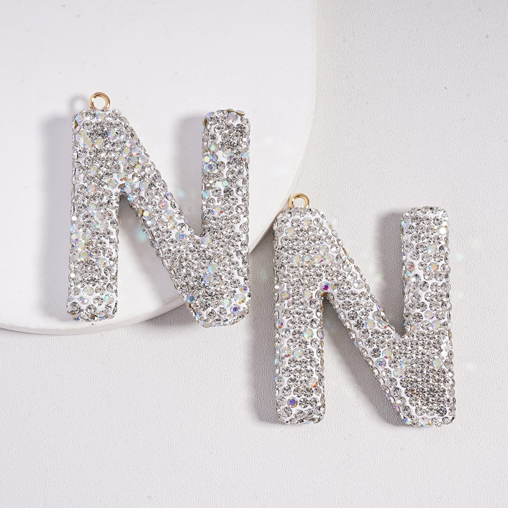 Clay Keychain Pendant Large-Sized Initial Letter, Jewelry Accessories with Rhinestones (Size Varies Between 50 to 60 MM Depending on Letter)