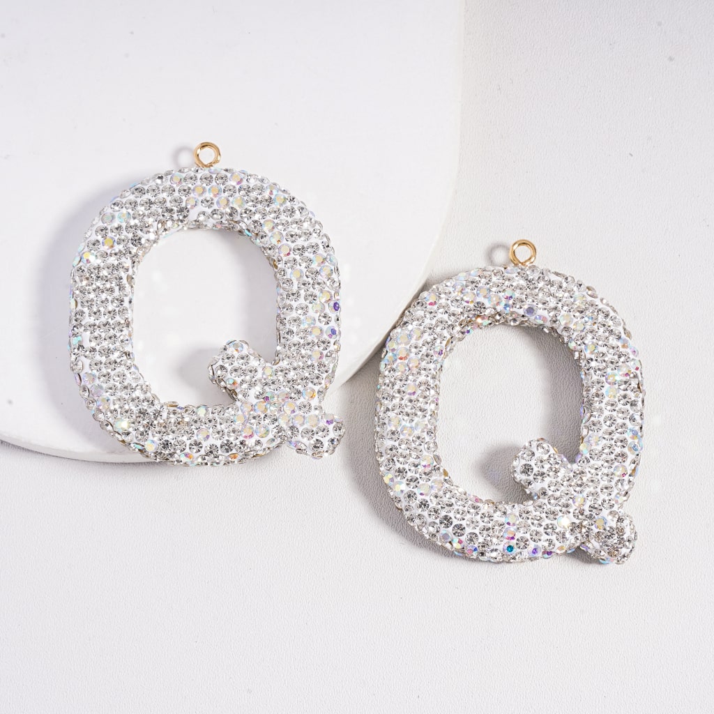 Clay Keychain Pendant Large-Sized Initial Letter, Jewelry Accessories with Rhinestones (Size Varies Between 50 to 60 MM Depending on Letter)