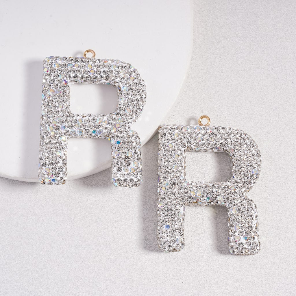 Clay Keychain Pendant Large-Sized Initial Letter, Jewelry Accessories with Rhinestones (Size Varies Between 50 to 60 MM Depending on Letter)