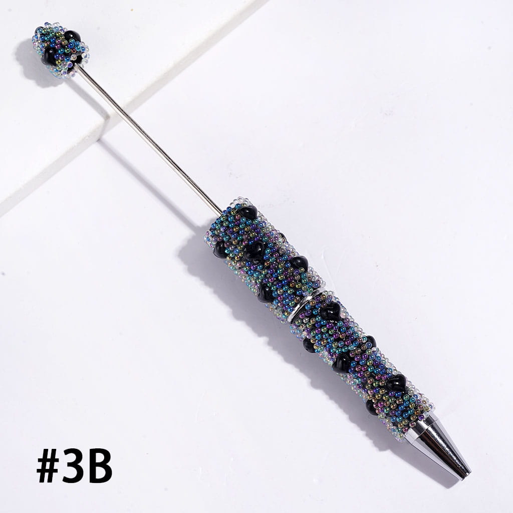 Beadable Pens with Mini Iridescent Bubble Balls and Heart Covered Entire the Pens, Multi-Color