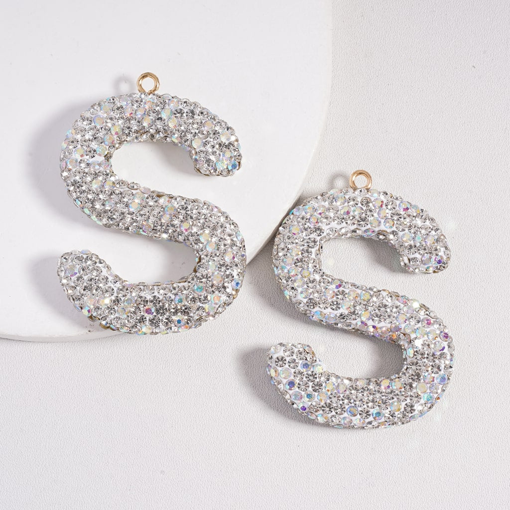 Clay Keychain Pendant Large-Sized Initial Letter, Jewelry Accessories with Rhinestones (Size Varies Between 50 to 60 MM Depending on Letter)