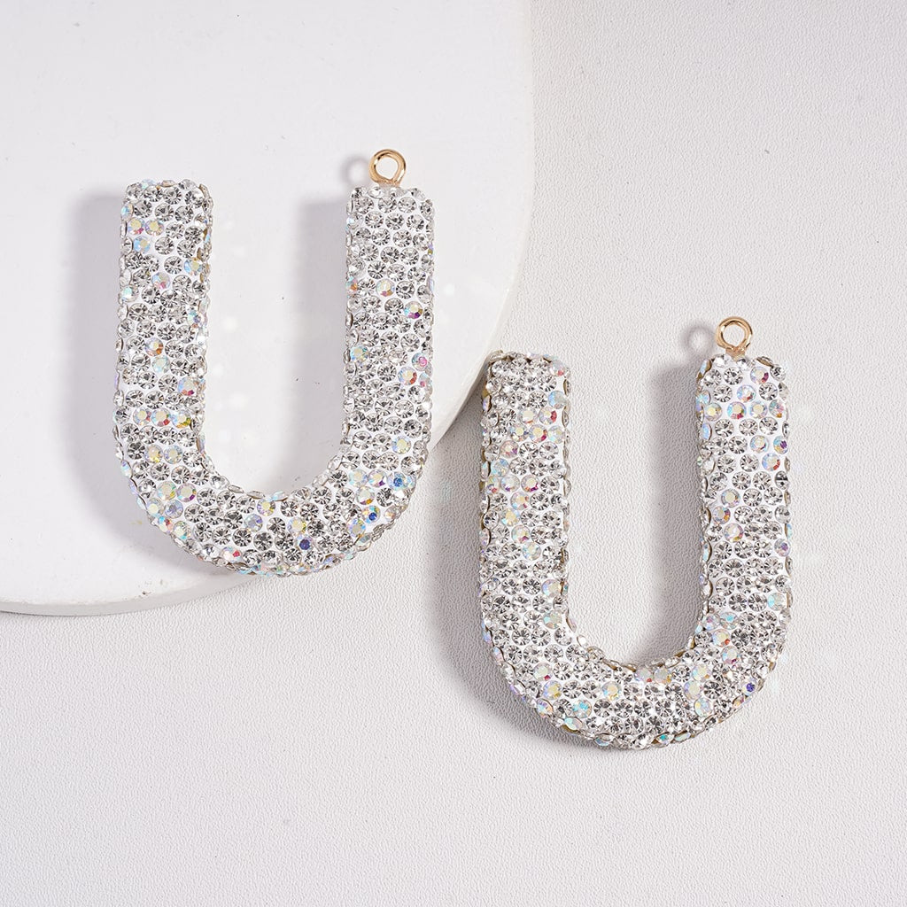 Clay Keychain Pendant Large-Sized Initial Letter, Jewelry Accessories with Rhinestones (Size Varies Between 50 to 60 MM Depending on Letter)