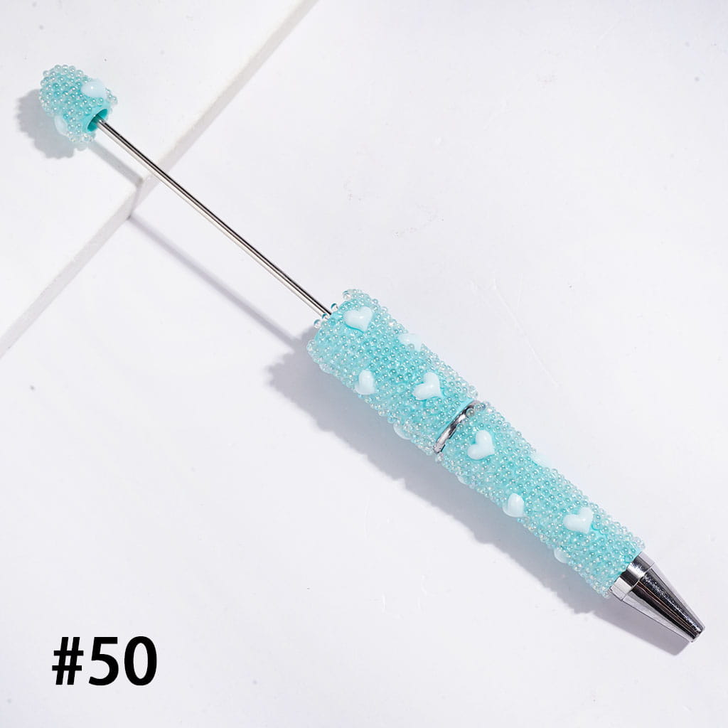 Beadable Pens with Mini Iridescent Bubble Balls and Heart Covered Entire the Pens, Multi-Color