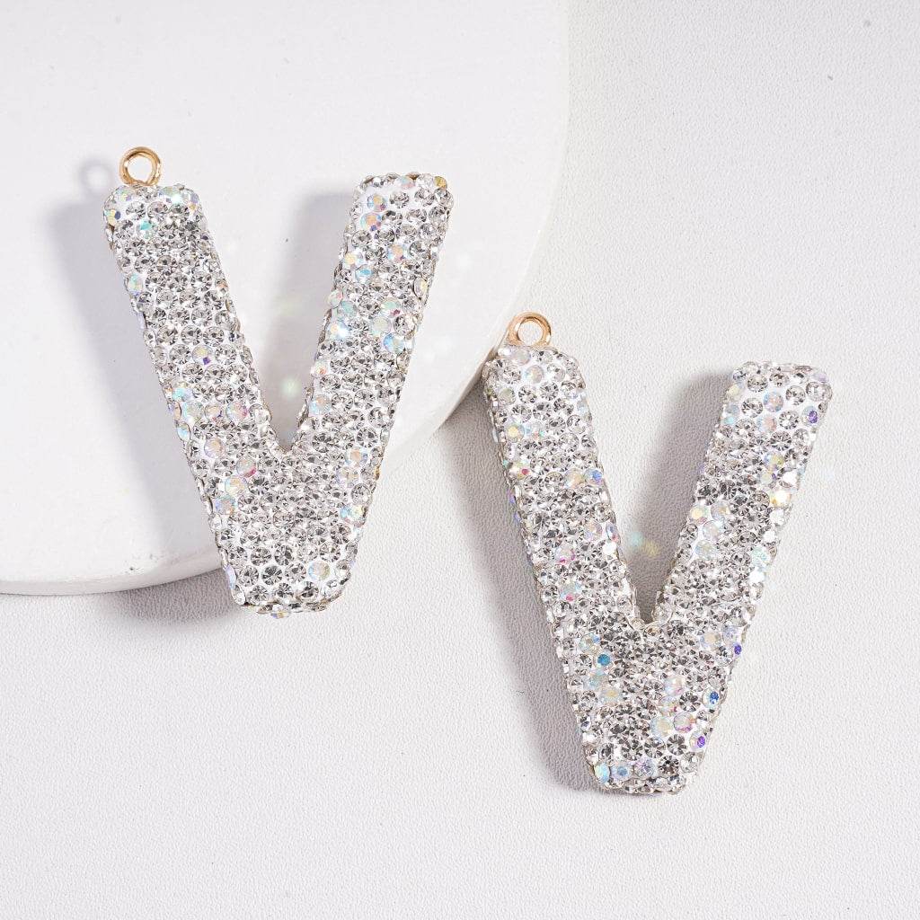 Clay Keychain Pendant Large-Sized Initial Letter, Jewelry Accessories with Rhinestones (Size Varies Between 50 to 60 MM Depending on Letter)