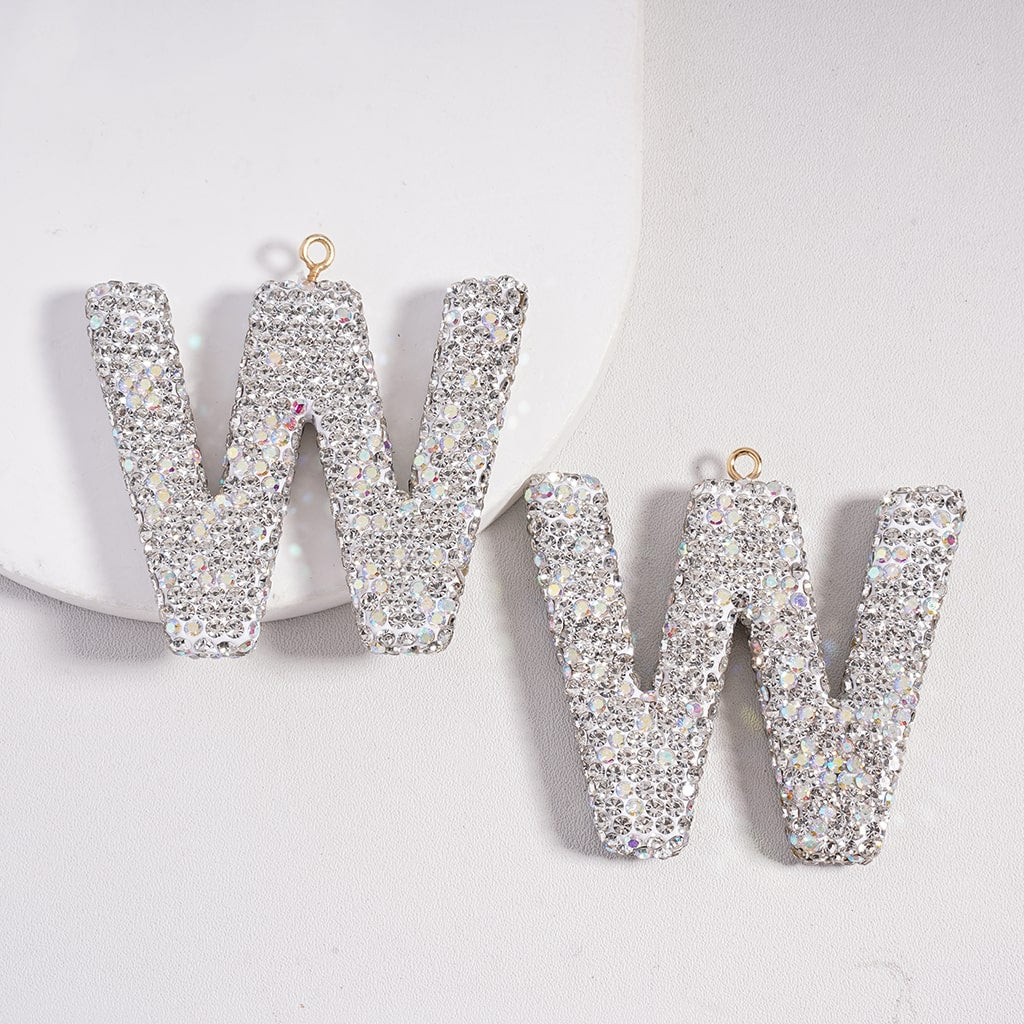 Clay Keychain Pendant Large-Sized Initial Letter, Jewelry Accessories with Rhinestones (Size Varies Between 50 to 60 MM Depending on Letter)