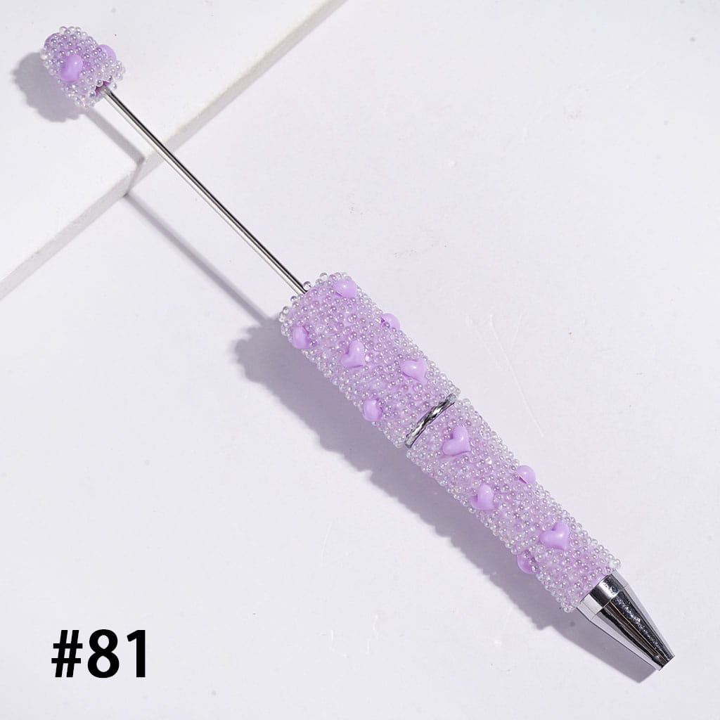 Beadable Pens with Mini Iridescent Bubble Balls and Heart Covered Entire the Pens, Multi-Color