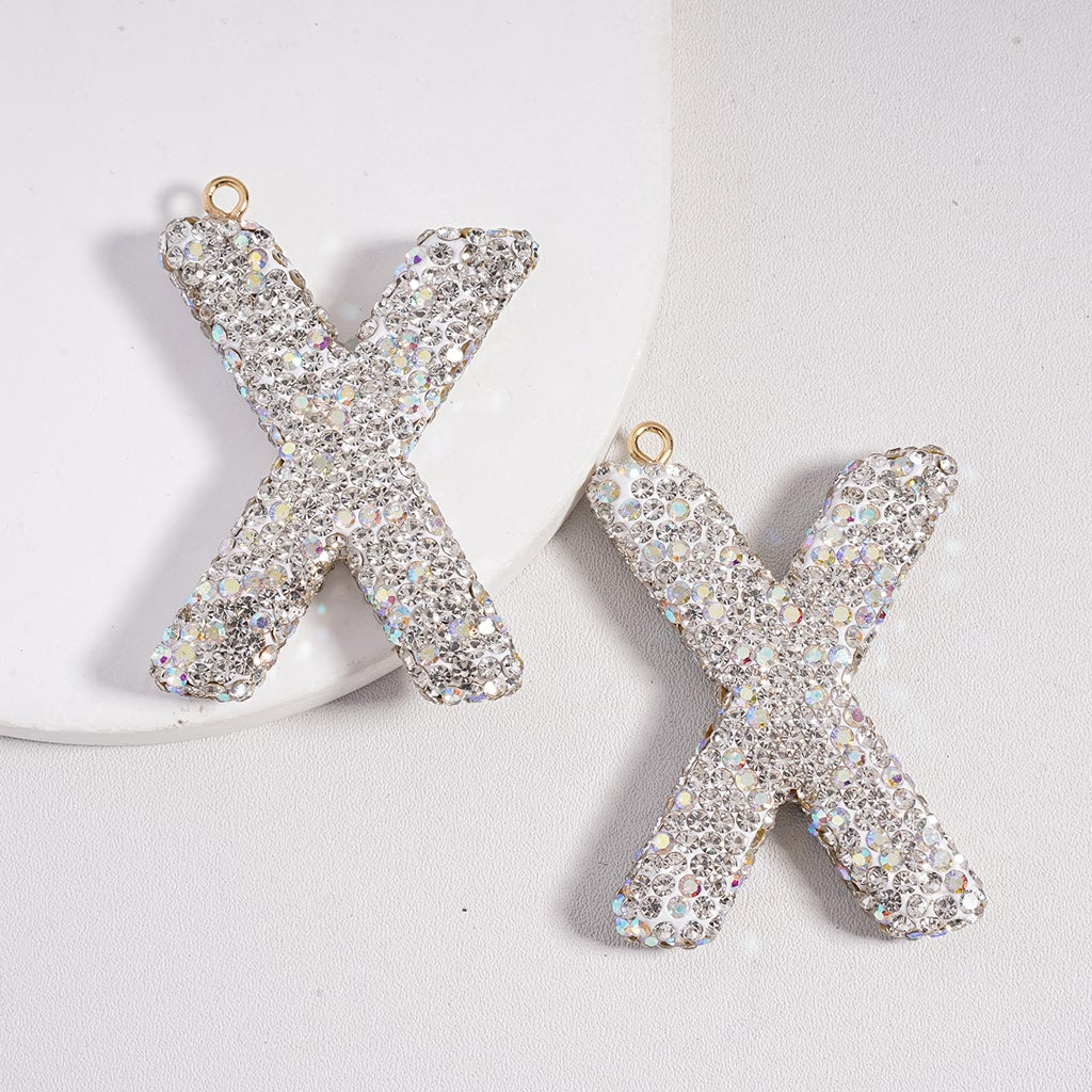 Clay Keychain Pendant Large-Sized Initial Letter, Jewelry Accessories with Rhinestones (Size Varies Between 50 to 60 MM Depending on Letter)