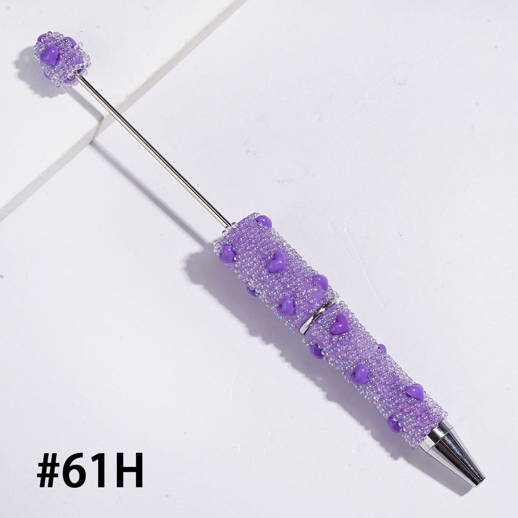 Beadable Pens with Mini Iridescent Bubble Balls and Heart Covered Entire the Pens, Multi-Color