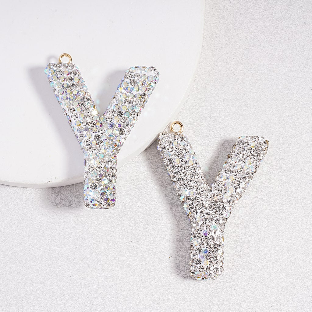 Clay Keychain Pendant Large-Sized Initial Letter, Jewelry Accessories with Rhinestones (Size Varies Between 50 to 60 MM Depending on Letter)