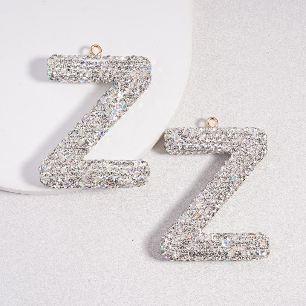 Clay Keychain Pendant Large-Sized Initial Letter, Jewelry Accessories with Rhinestones (Size Varies Between 50 to 60 MM Depending on Letter)