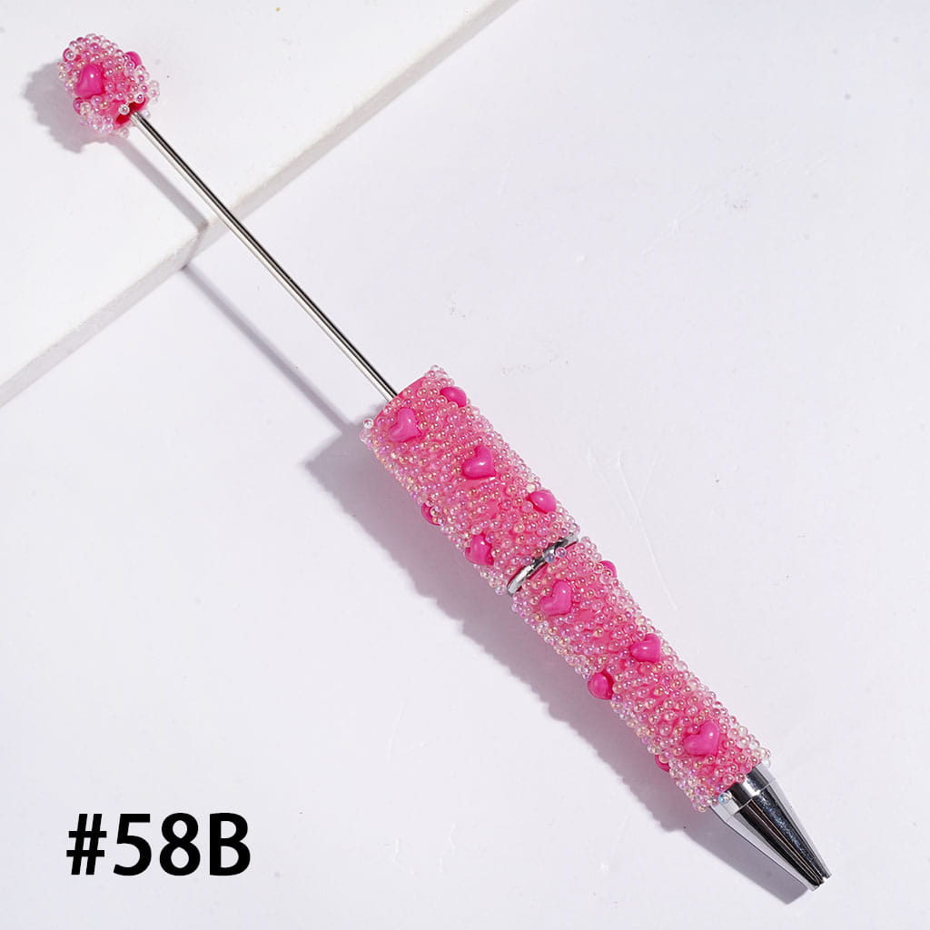 Beadable Pens with Mini Iridescent Bubble Balls and Heart Covered Entire the Pens, Multi-Color