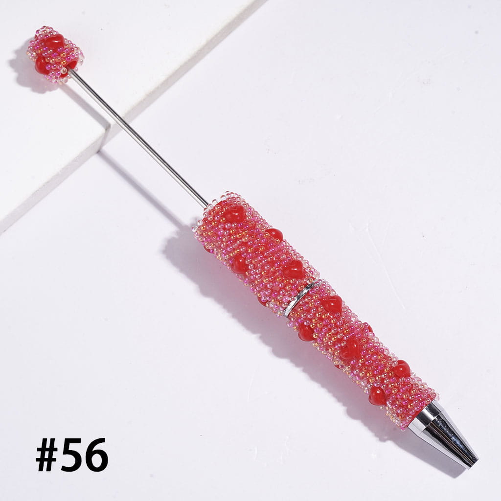 Beadable Pens with Mini Iridescent Bubble Balls and Heart Covered Entire the Pens, Multi-Color