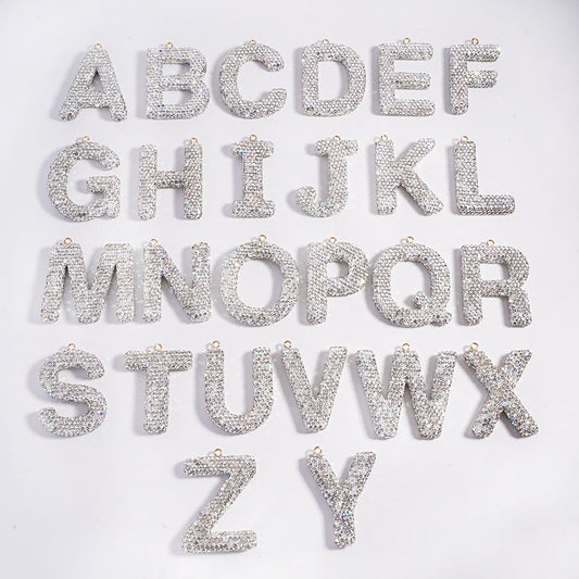 Clay Keychain Pendant Large-Sized Initial Letter, Jewelry Accessories with Rhinestones (Size Varies Between 50 to 60 MM Depending on Letter)