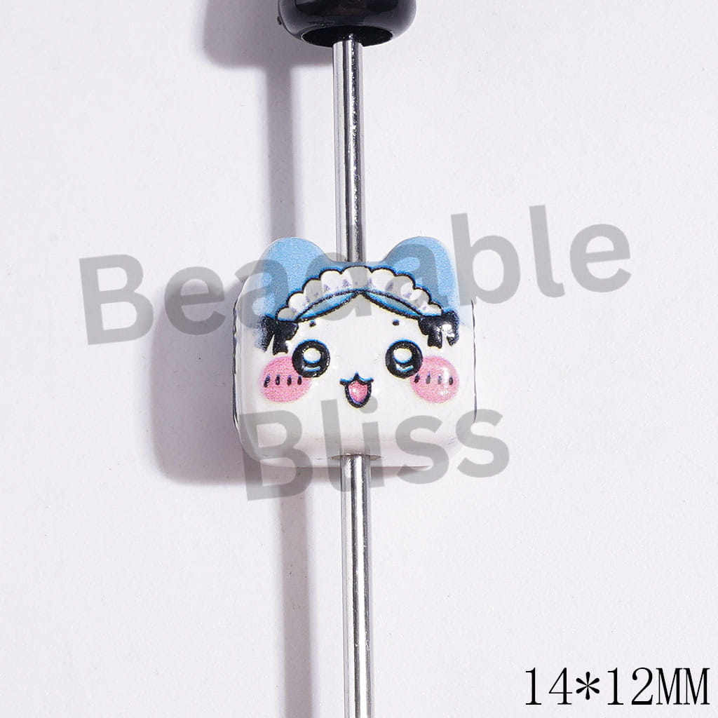 Cat Head Shape with Lovely Little Critter Series Patterns Acrylic Beads, 14*12MM, Random Mix
