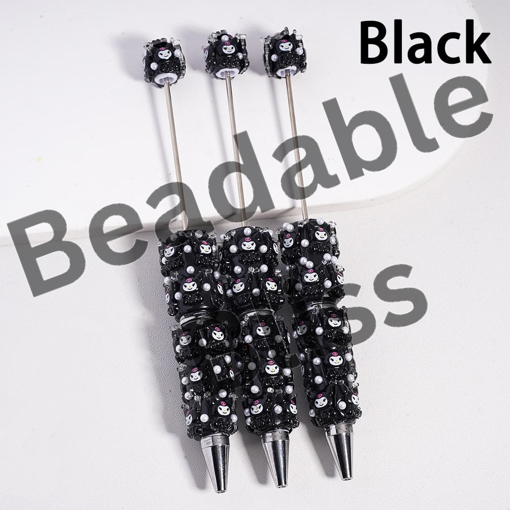 Beadable Clay Pen with Cute Japanese Character & White Pearls, Multi-Color
