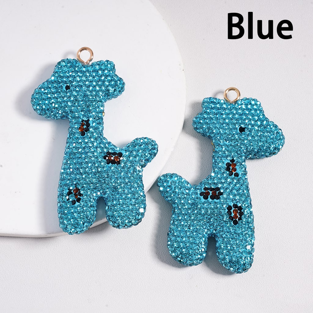 Clay Keychain Pendant, Giraffe Shape with Various Colors Rhinestones, Jewelry Accessories, 50*72MM