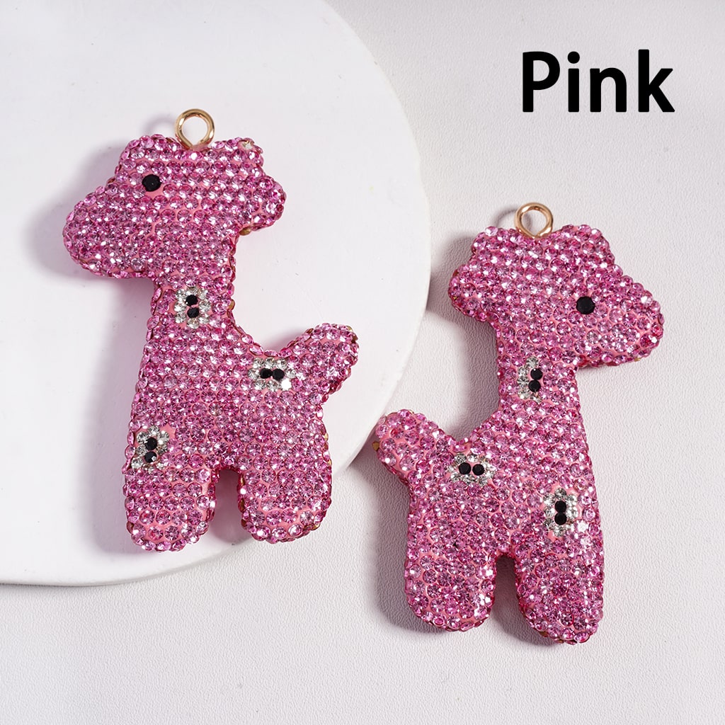 Clay Keychain Pendant, Giraffe Shape with Various Colors Rhinestones, Jewelry Accessories, 50*72MM