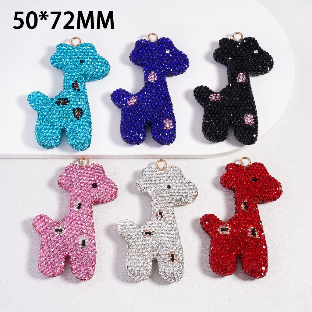 Clay Keychain Pendant, Giraffe Shape with Various Colors Rhinestones, Jewelry Accessories, 50*72MM