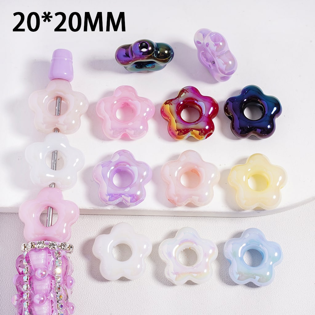 Acrylic Beads UV Coating Glossy Flower Shape, 20*20MM, Random Mix