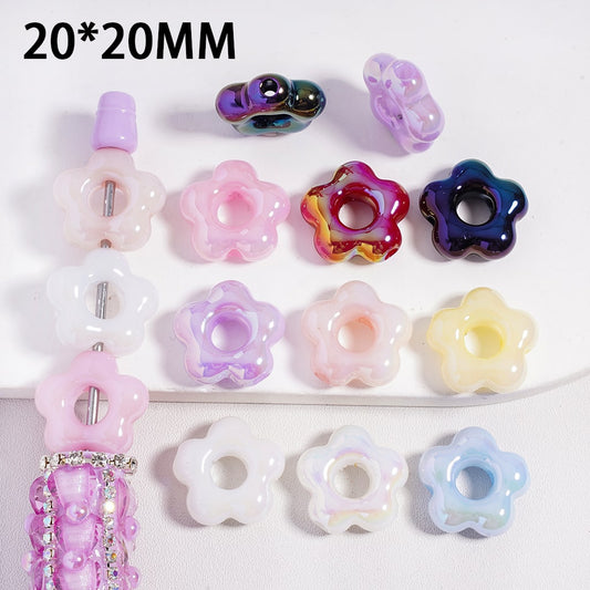 Acrylic Beads UV Coating Glossy Flower Shape, 20*20MM, Random Mix