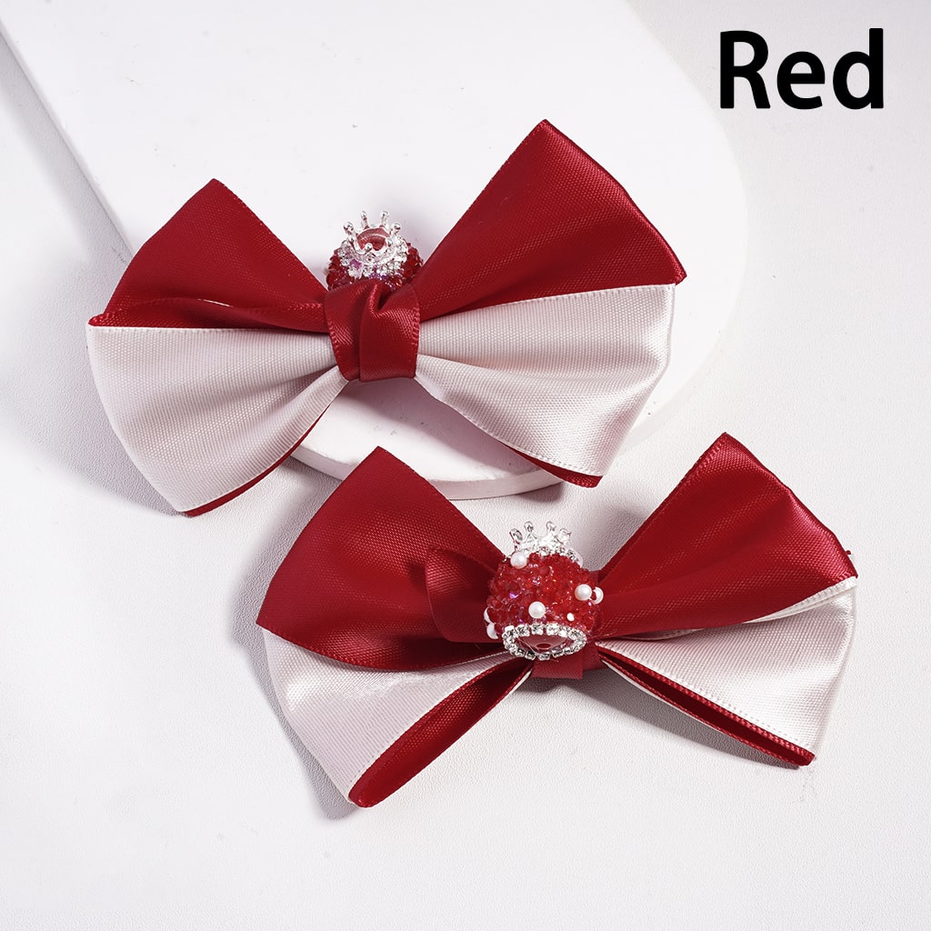 Sugar Acrylic Beads with Fancy Silver Crown & Fabric Bowties, White Pearls and Rhinestones