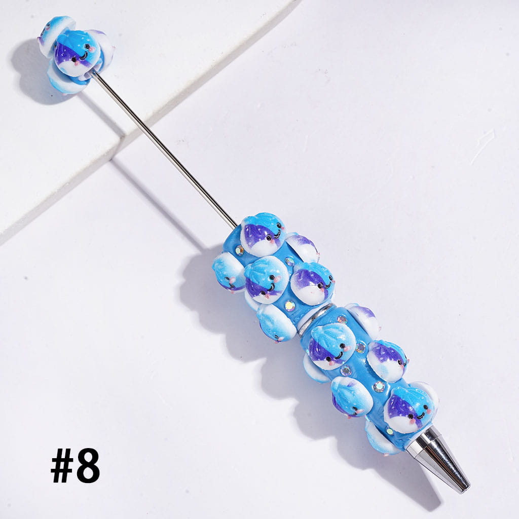 Beadable Clay Pens with Three-Color Gradient Dumpling and AB Rhinestones, Multi-Color