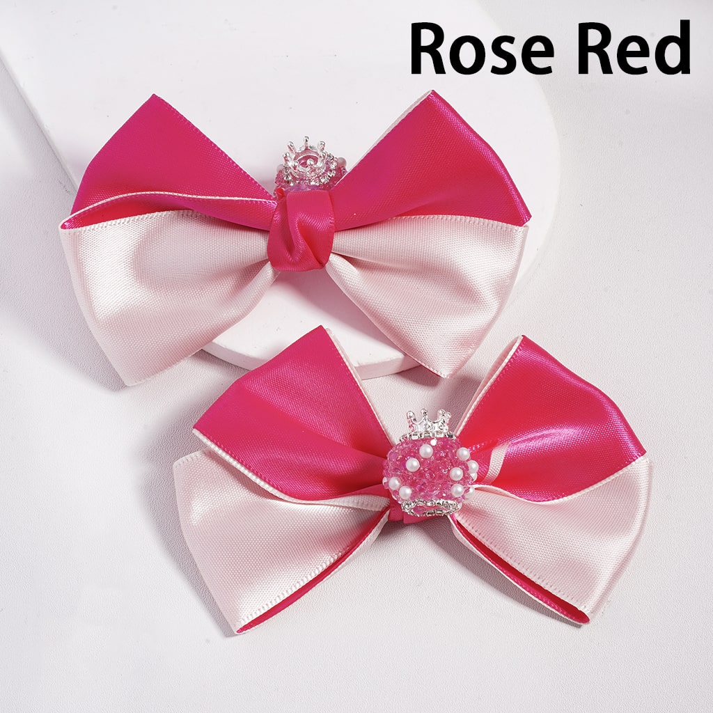 Sugar Acrylic Beads with Fancy Silver Crown & Fabric Bowties, White Pearls and Rhinestones