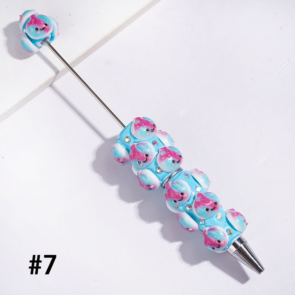 Beadable Clay Pens with Three-Color Gradient Dumpling and AB Rhinestones, Multi-Color